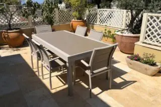 שולחן אלומיניום נפתח לגינה 100x200/320 כולל 6 כסאות בז'