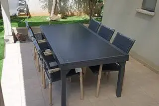 שולחן אלומיניום נפתח לגינה 100x200/320 כולל 6 כסאות אפור פחם