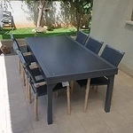 שולחן אלומיניום נפתח לגינה 100x200/320 דגם יונתן כולל 6 כסאות אפור פחם