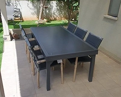 שולחן אלומיניום נפתח לגינה 100x200/320 כולל 6 כסאות אפור פחם