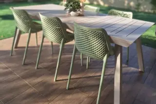 שולחן אלומיניום נפתח דגם בטיס צבע שמפניה 100x216/297 כולל 6 כסאות לימסול צבע אבוקדו