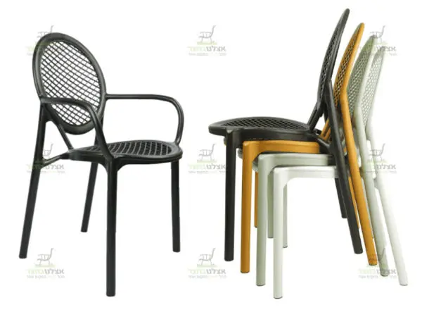 כיסא רשת מעוצב עם ידיות כיסא פלסטיק מעוצב דגם ספיריט ב-5 צבעים לבחירה