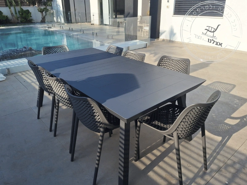 שולחן אלומיניום אלכסון נפתח דגם נועם 210/310X110 צבע אפור כולל 6 כסאות לימסול