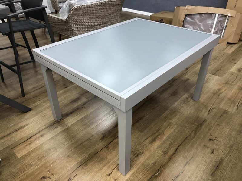 שולחן אלומיניום נפתח פלטה זכוכית מחוסמת 100x135/270 שמפניה